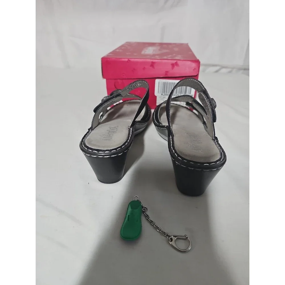 Alegria Loti Glitteroti Black Leather Triple Strap Wedge Sandals EU 38 Us 8m